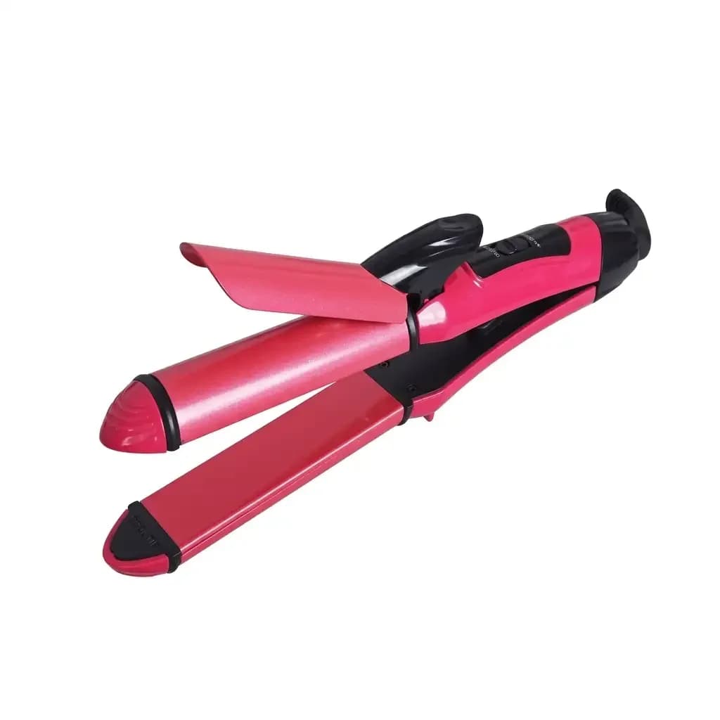 2-in-1 Ceramic Hair Straightener and Curler - Pink