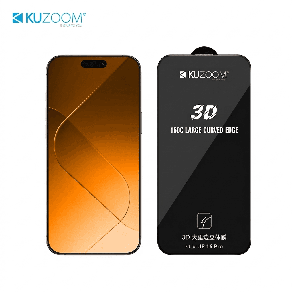 KUZOOOM 3D Large Curved Edge Glass Film for iPhone 16 Pro