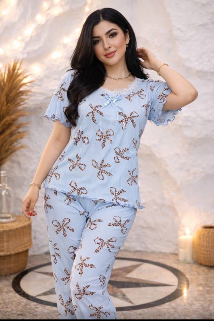 Women’s Printed Lounge Set with Short Sleeve Top and Relaxed Fit Pants XL 1