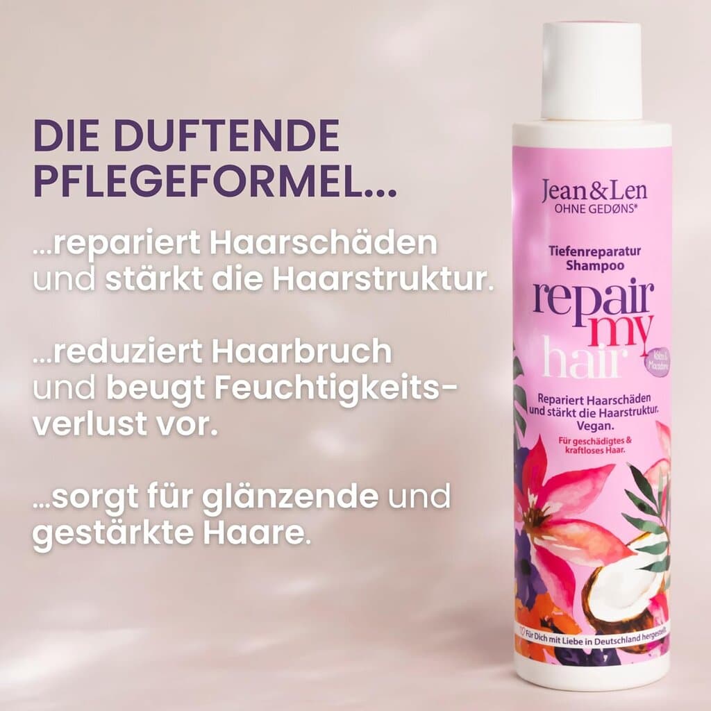 Jean & Len Shampoo Repair Coconut Oil & Macadamia, for Damaged & Weak Hair - 300ml 4