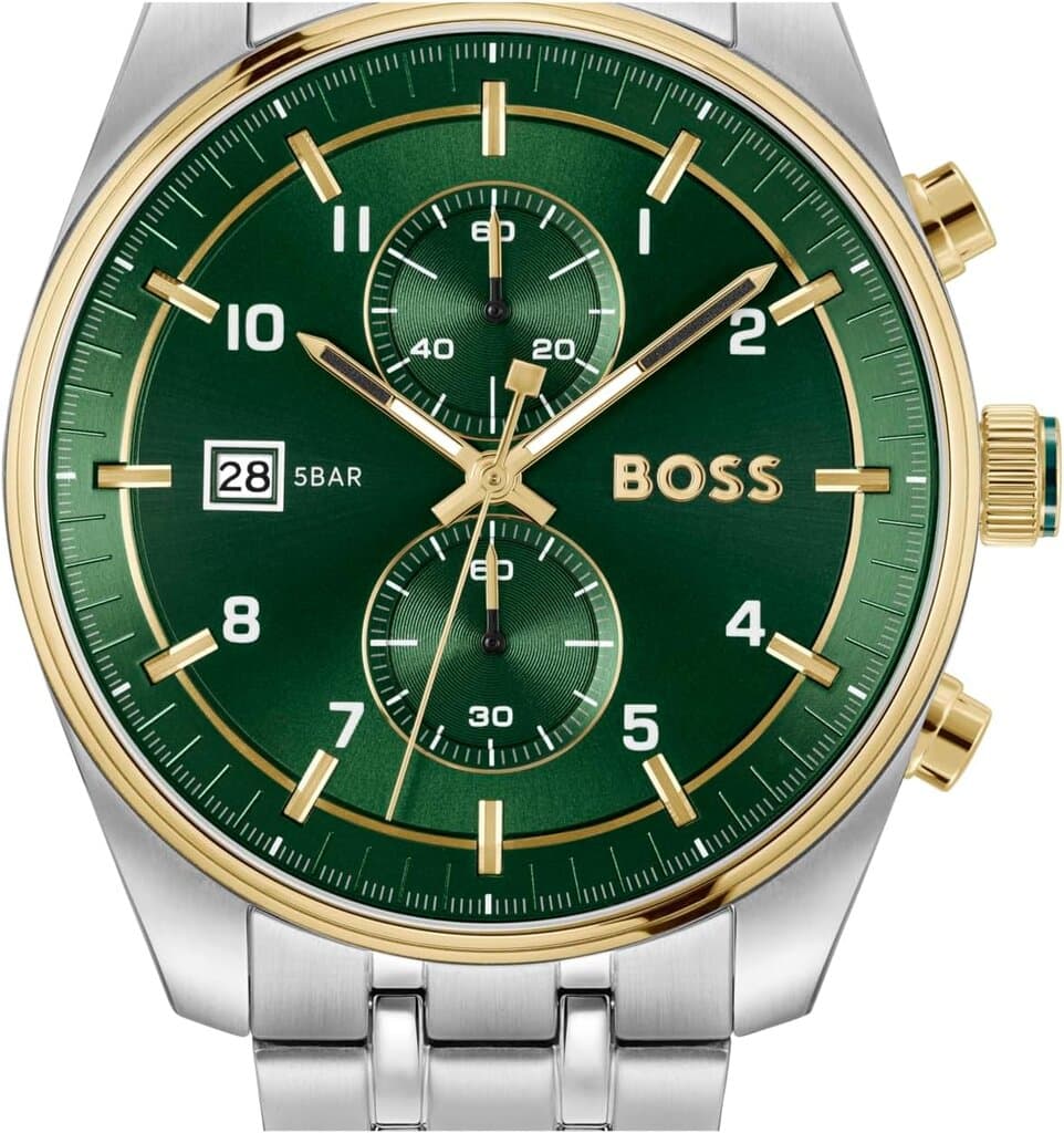 HUGO BOSS Chronograph Men's Watch 44mm - 1514195 (Silver & Green) 2
