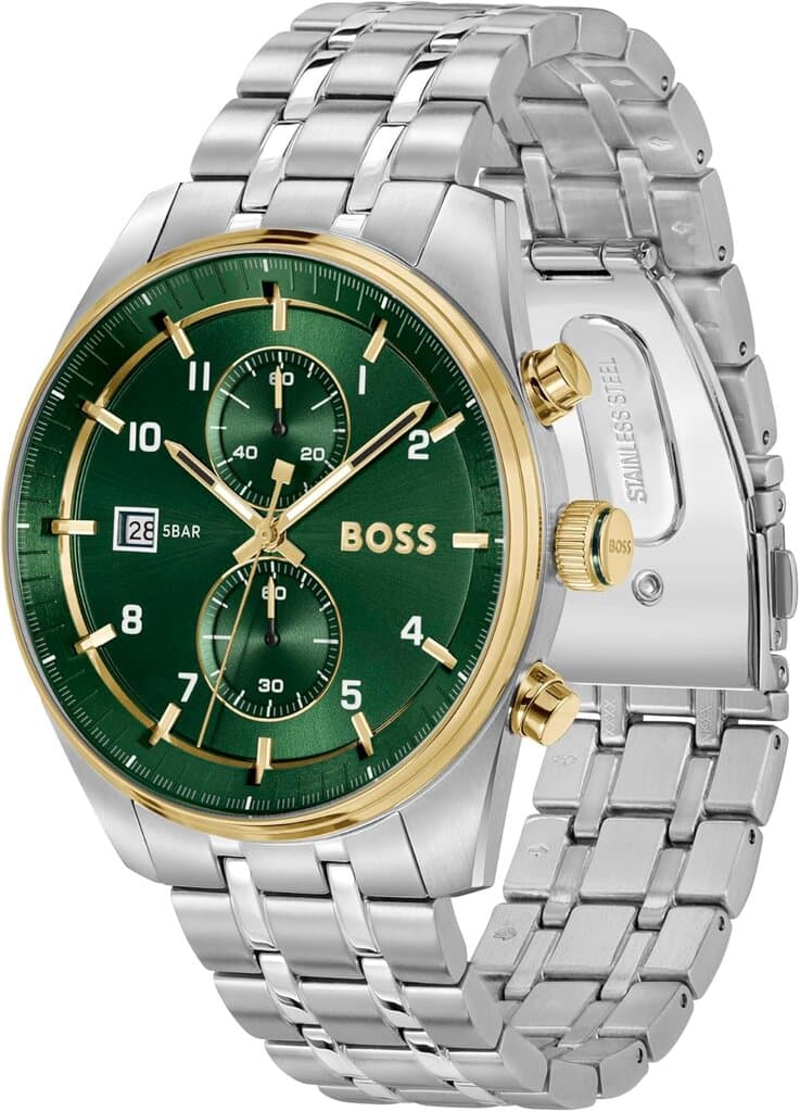 HUGO BOSS Chronograph Men's Watch 44mm - 1514195 (Silver & Green) 3