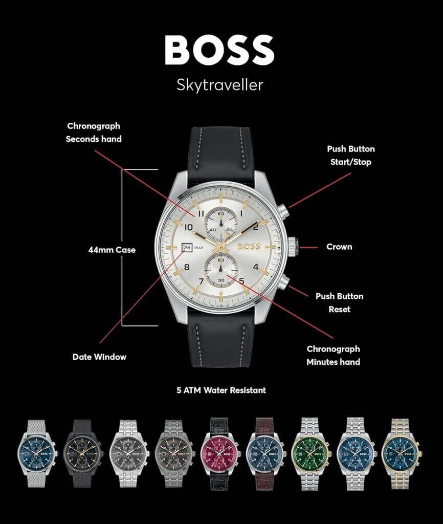 HUGO BOSS Chronograph Men's Watch 44mm - 1514195 (Silver & Green) 6