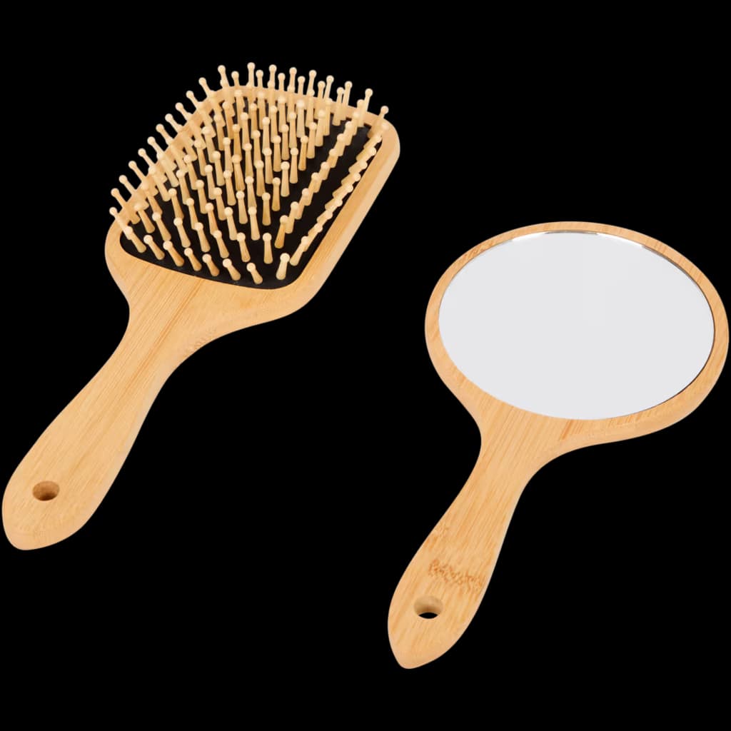 Bamboo hairbrush and hand mirror_x000d_
2-piece 1