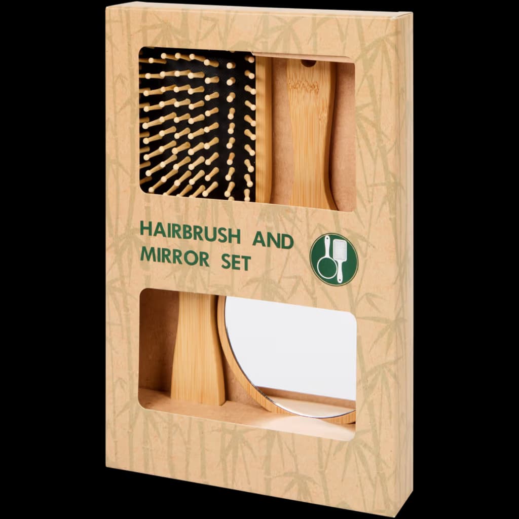 Bamboo hairbrush and hand mirror_x000d_
2-piece 2