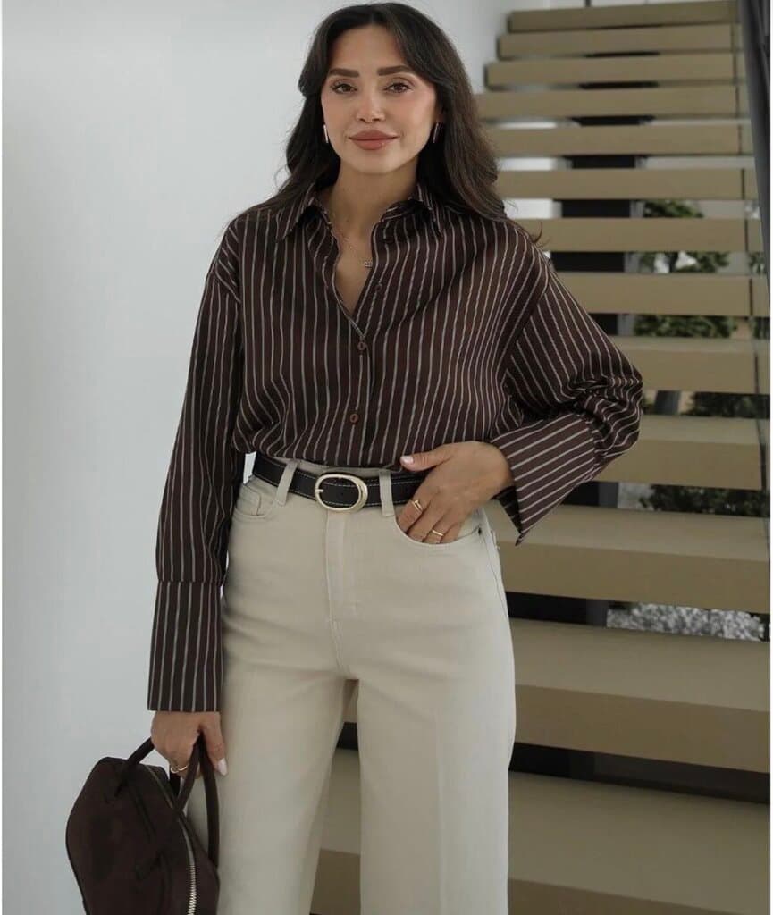 Hot Fashion Women's Cotton Shirt - Dark Brown (S) 1