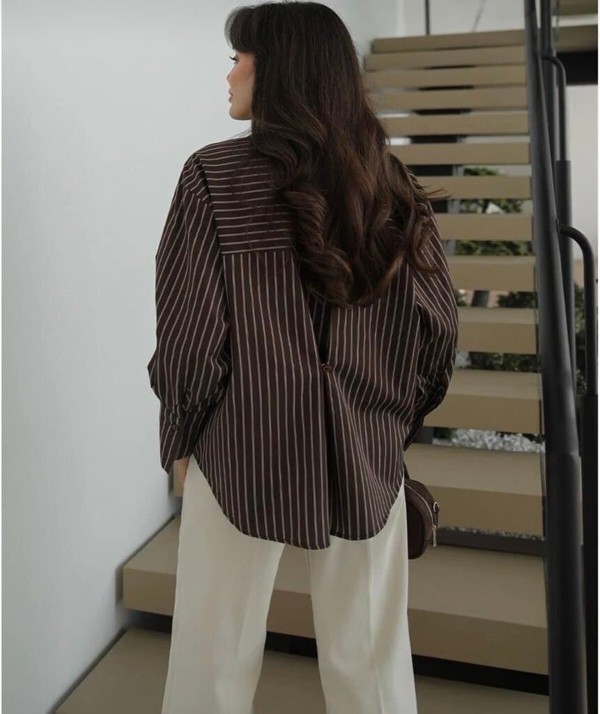 Hot Fashion Women's Cotton Shirt - Dark Brown (S) 2