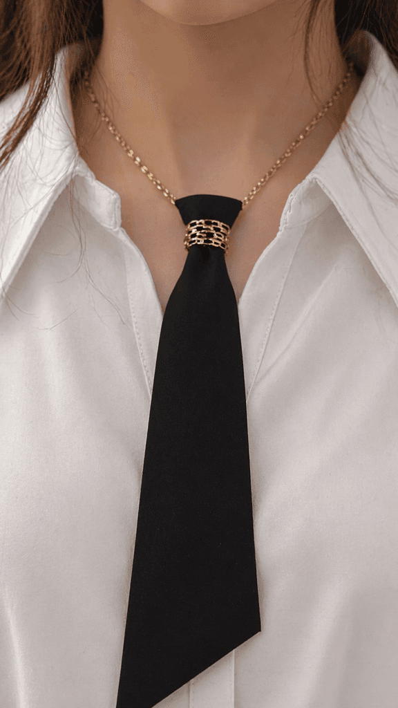 Women's Metal Tie Necklace - Dark Brown 1