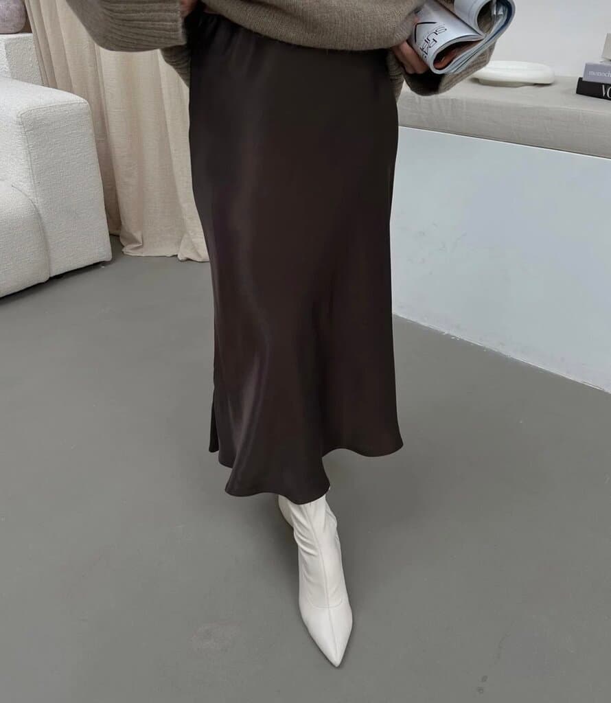 Karen Women's Satin Skirt - Dark Brown (S) 2