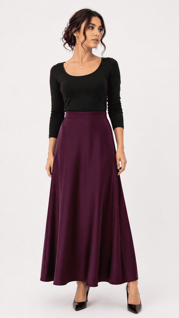 Karen Women's Satin Skirt - Dark Red (S) 1