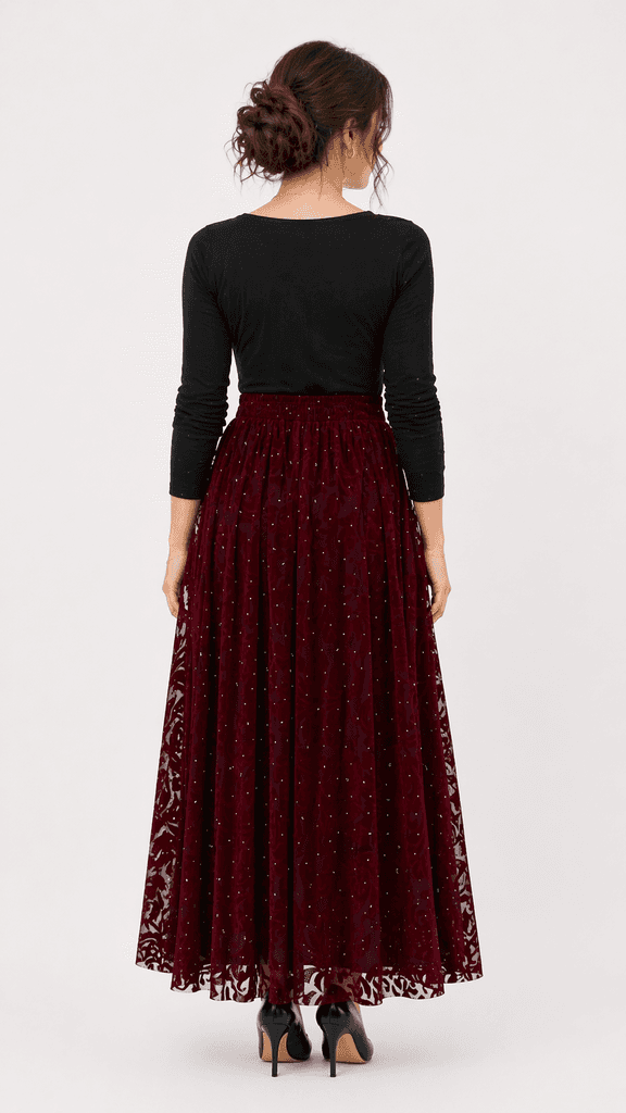 Feiruz Women's Velvet Skirt - Dark Red (Free Size) 2