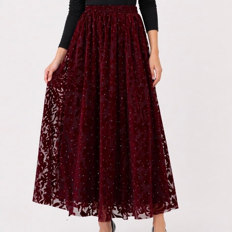 Feiruz Women's Velvet Skirt - Dark Red (Free Size) 3