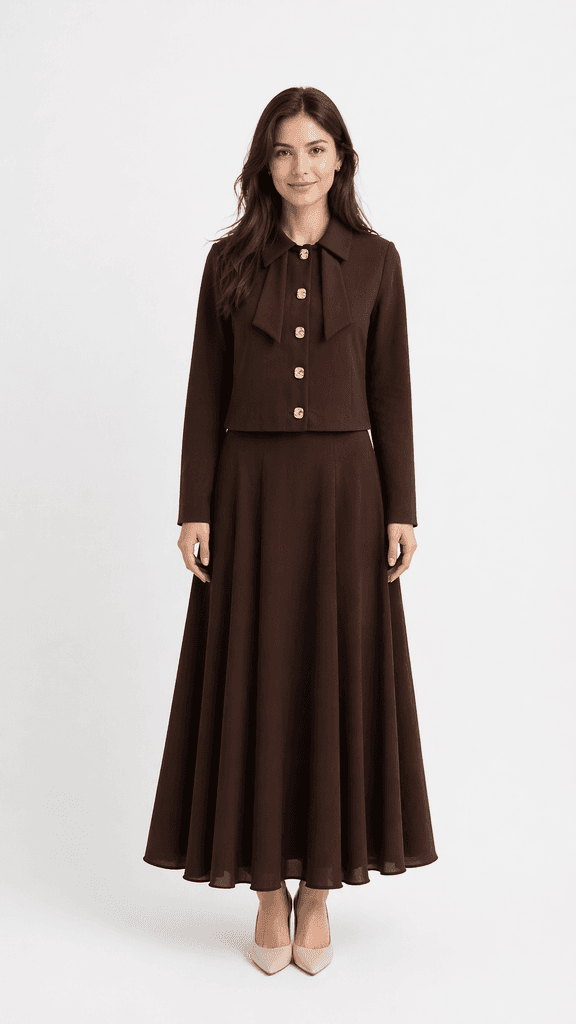 Henza Women's Jacket & Skirt Set - Dark Brown (S) 1