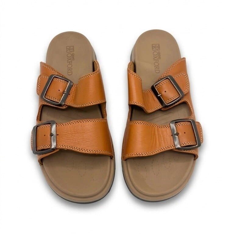 Grand Oxford Women's Leather Slide Sandals - Tan Brown (36) 3