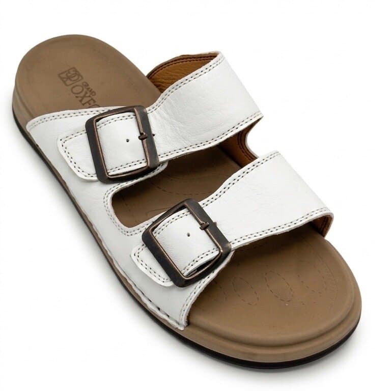 Grand Oxford Women's Leather Slide Sandals - White (36) 2