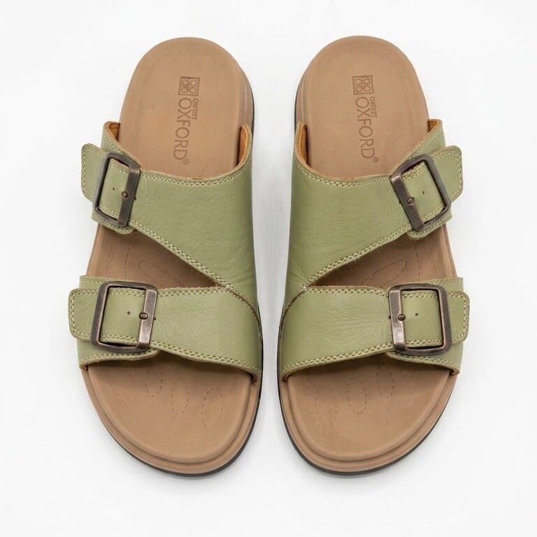 Grand Oxford Women's Leather Slide Sandals - Green (36) 1