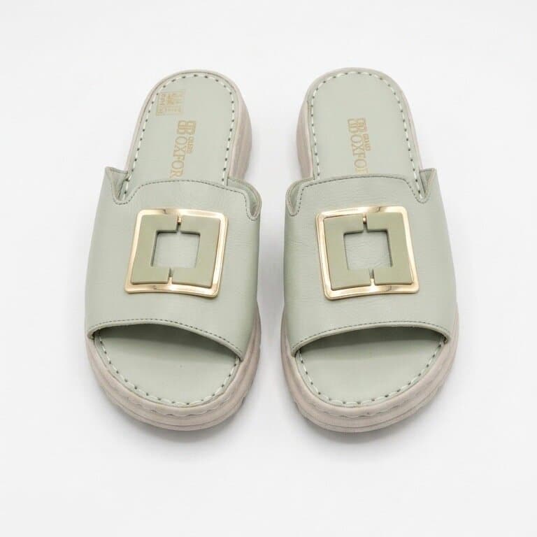 Grand Oxford Women's Leather Slide Sandals - Light Green (36) 1
