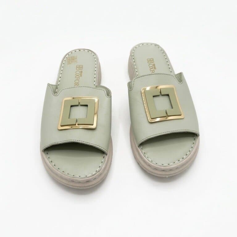 Grand Oxford Women's Leather Slide Sandals - Light Green (36) 2