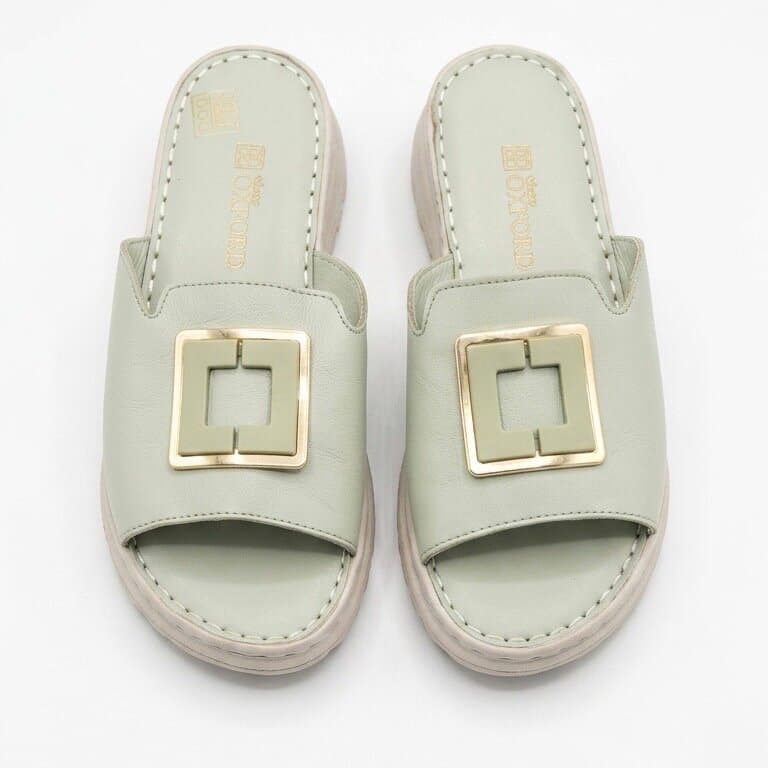 Grand Oxford Women's Leather Slide Sandals - Light Green (36) 3