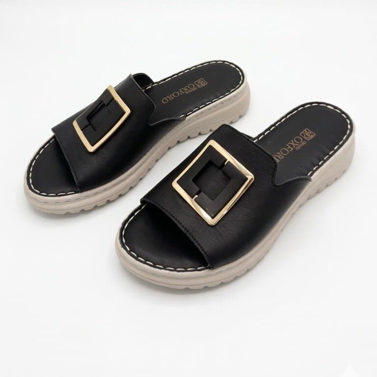 Grand Oxford Women's Leather Slide Sandals - Black (36) 1