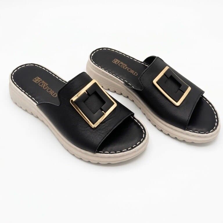 Grand Oxford Women's Leather Slide Sandals - Black (36) 3