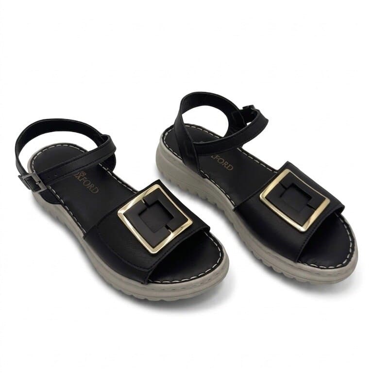 Grand Oxford Women's Leather Slide Sandals - Black (36) 2