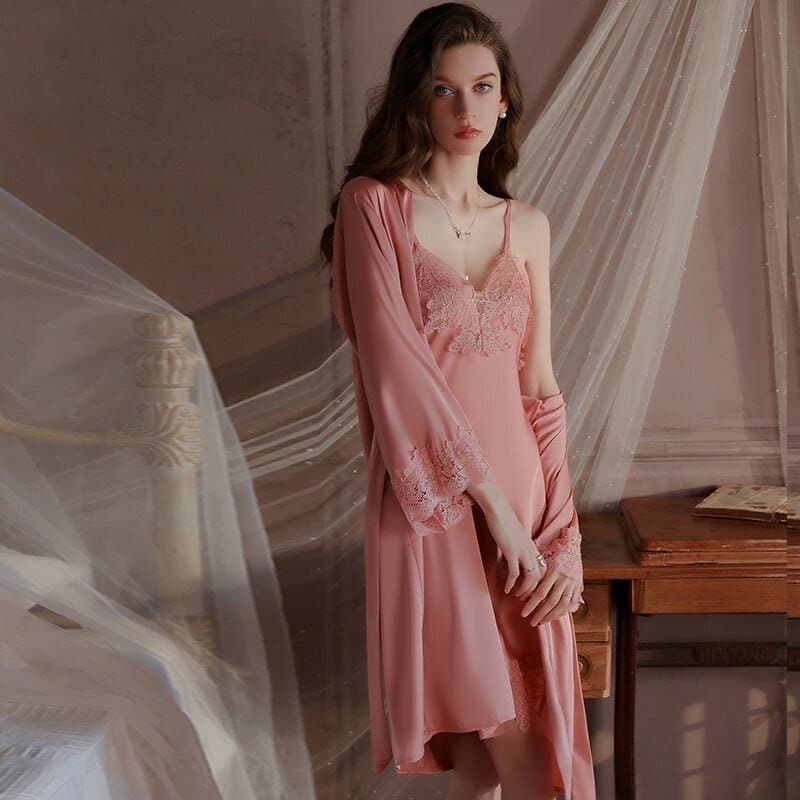 Satin Nightwear Set - Pink (Free Size) 1