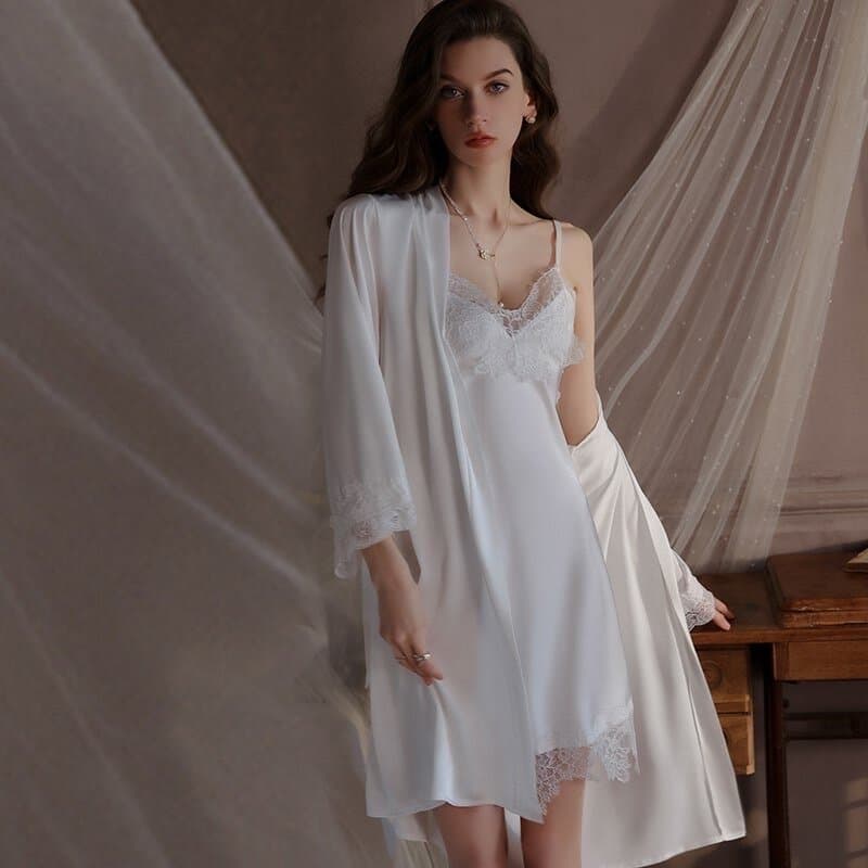 Satin Nightwear Set - White (Free Size) 2