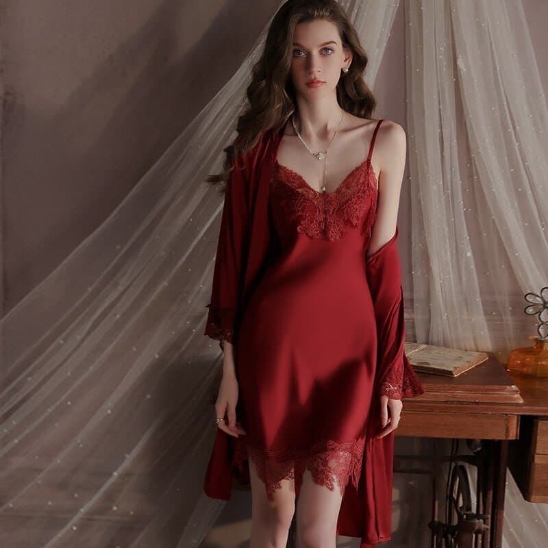 Satin Nightwear Set - Red (Free Size) 3