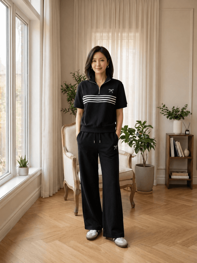 Women's Two-Piece Cotton Outfit - Black (L) 1