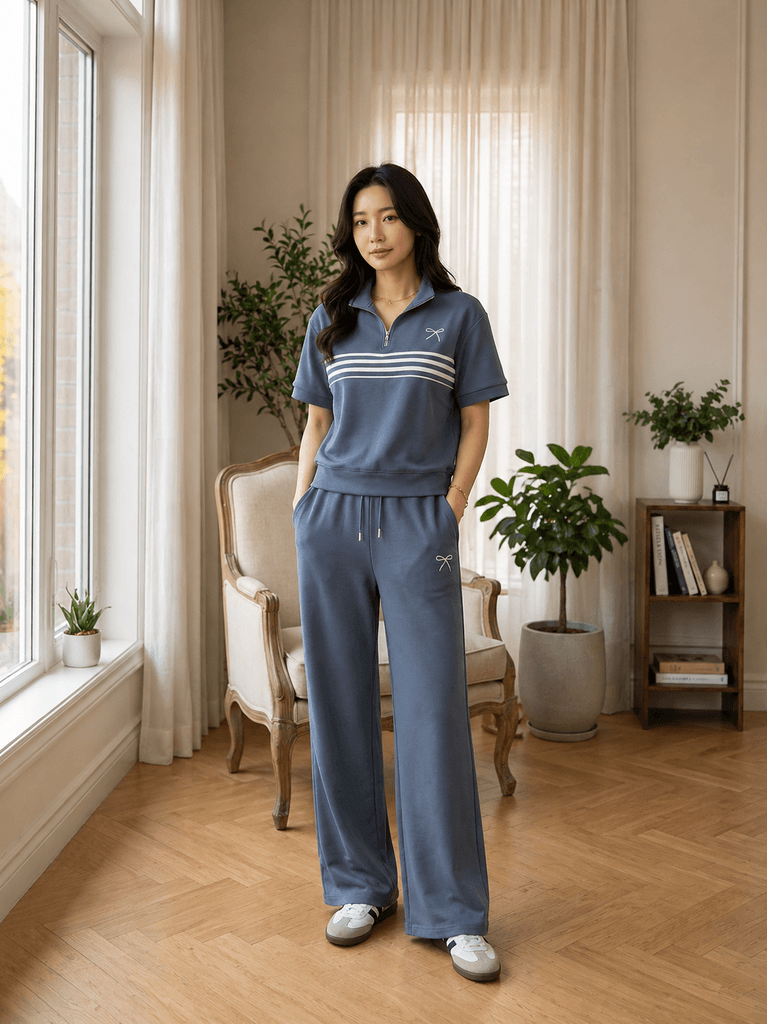 Women's Two-Piece Cotton Outfit - Blue (L) 1