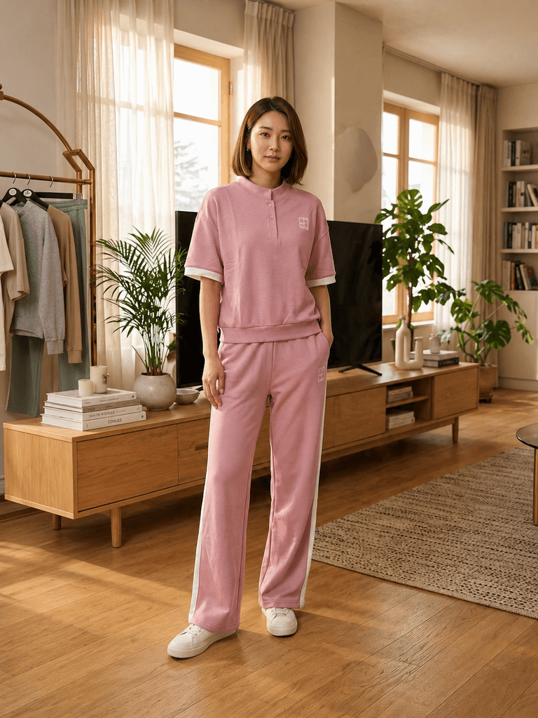 Women's Cotton Two-Piece Outfit - Pink (L) 1