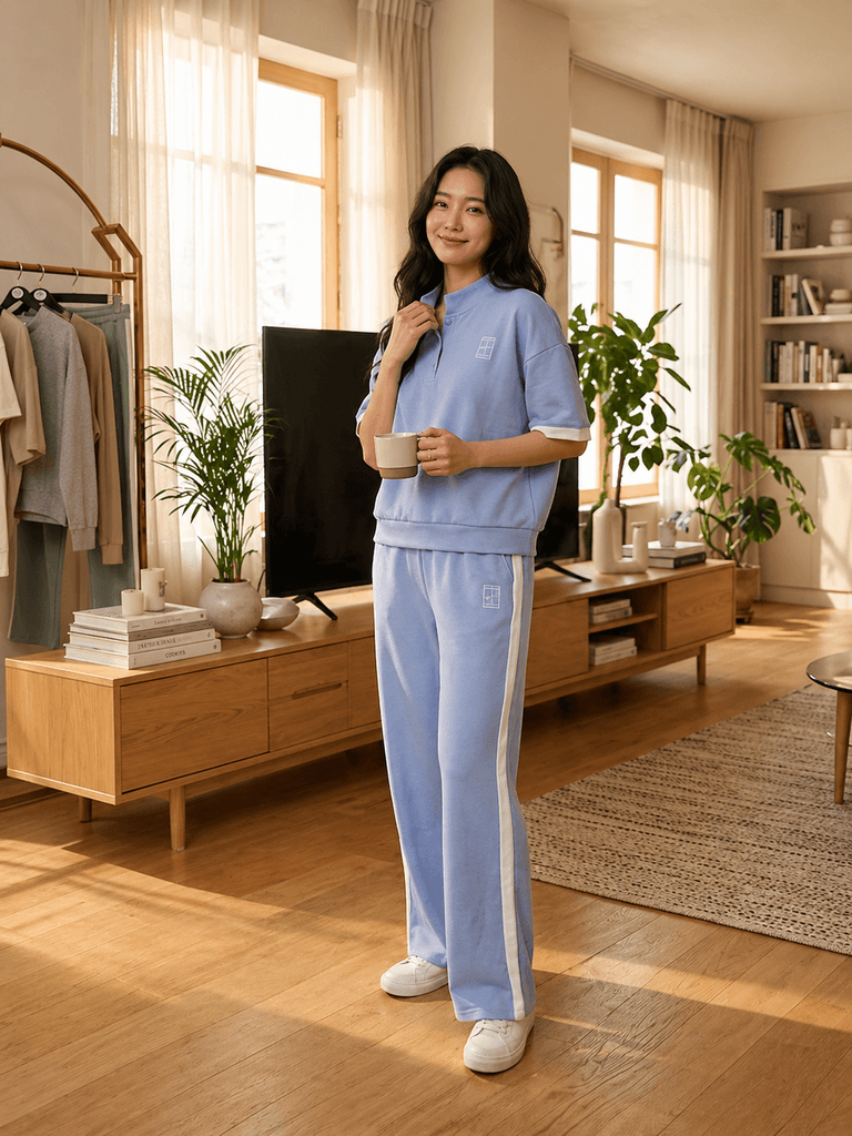 Women's Cotton Two-Piece Outfit - Light Blue (L) 1