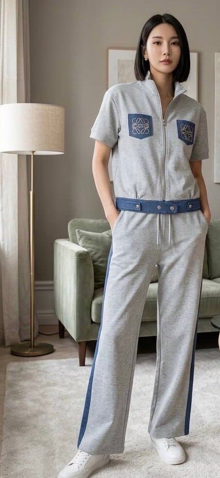 Women's Cotton Two-Piece Outfit - Gray (L) 1