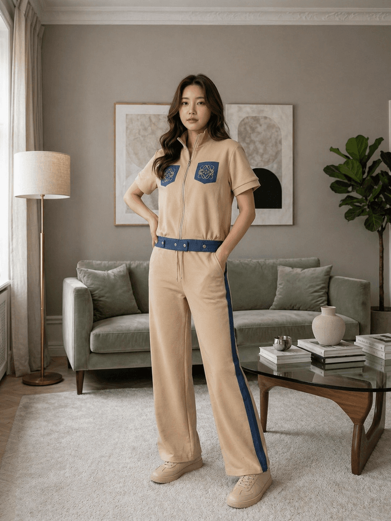 Women's Cotton Two-Piece Outfit - Beige (L) 1