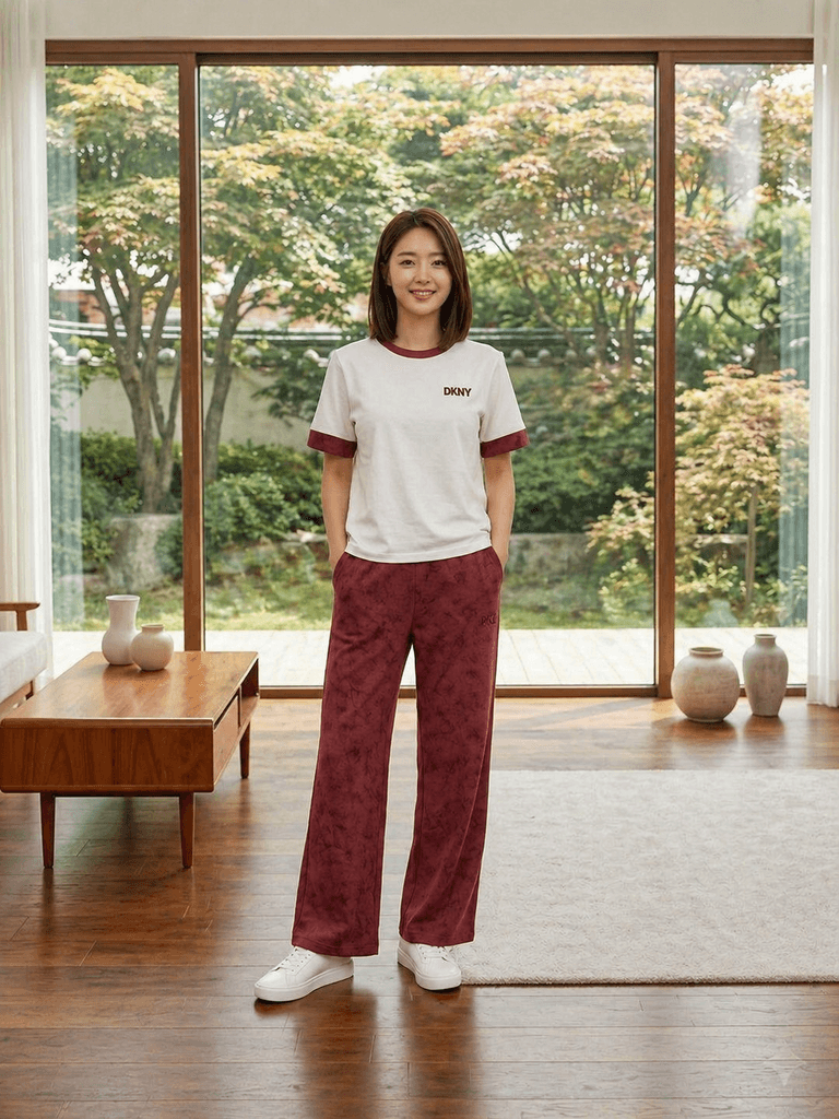 DKNY Women's Cotton Two-Piece Outfit - Dark Red (L) 1