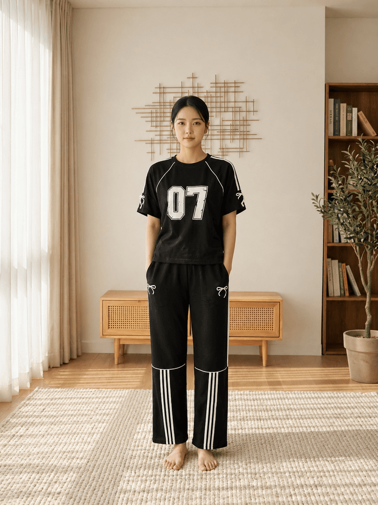 Women's Cotton Two-Piece Outfit - Black (L) 1