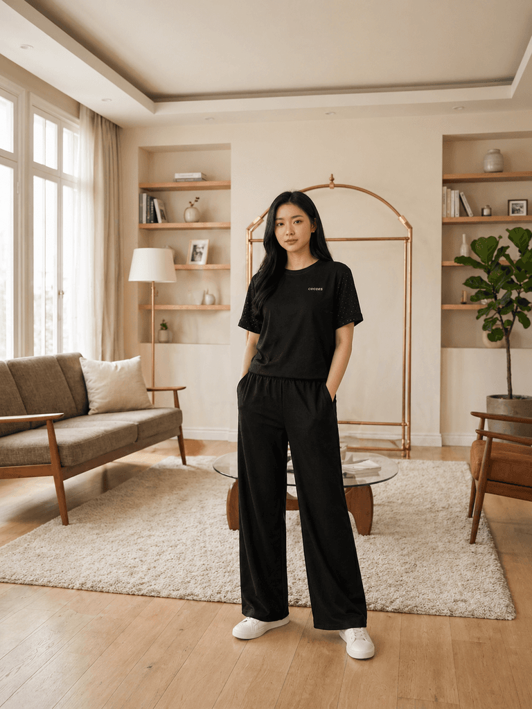 Women's Cotton Two-Piece Outfit - Black (L) 1