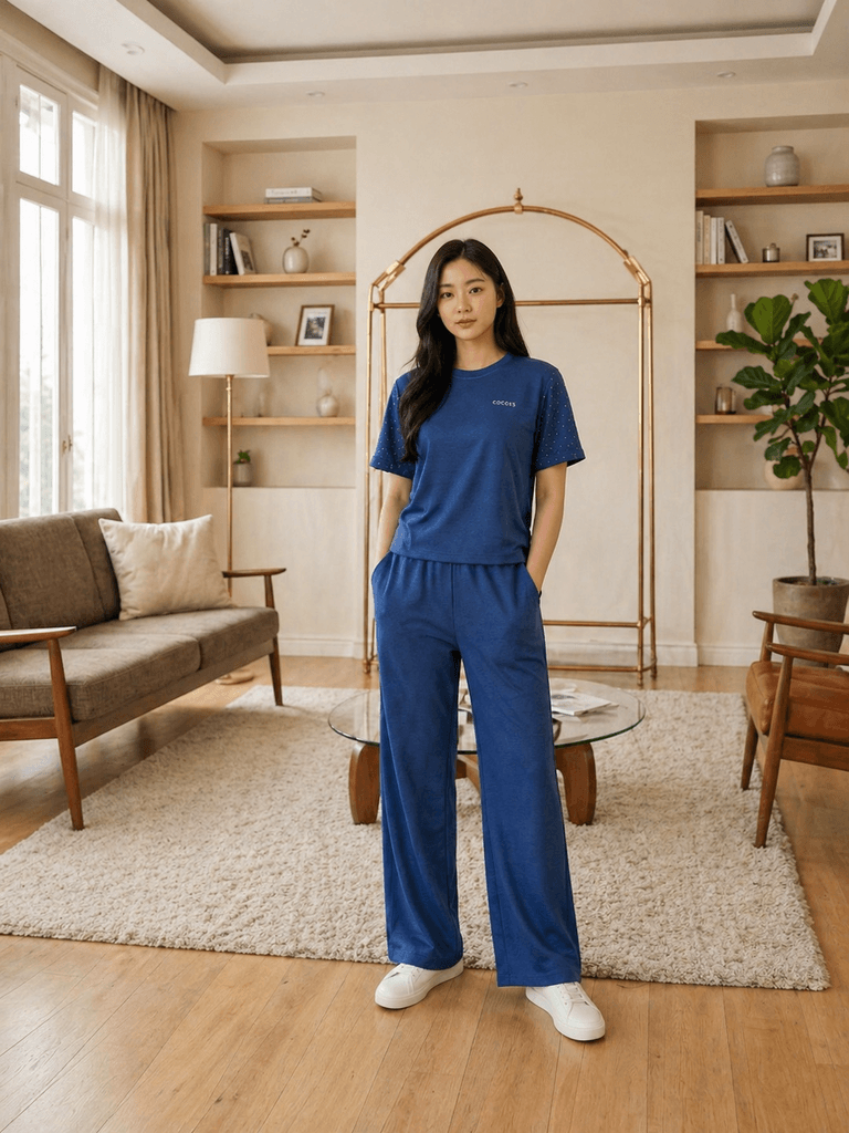 Women's Cotton Two-Piece Outfit - Blue (L) 1