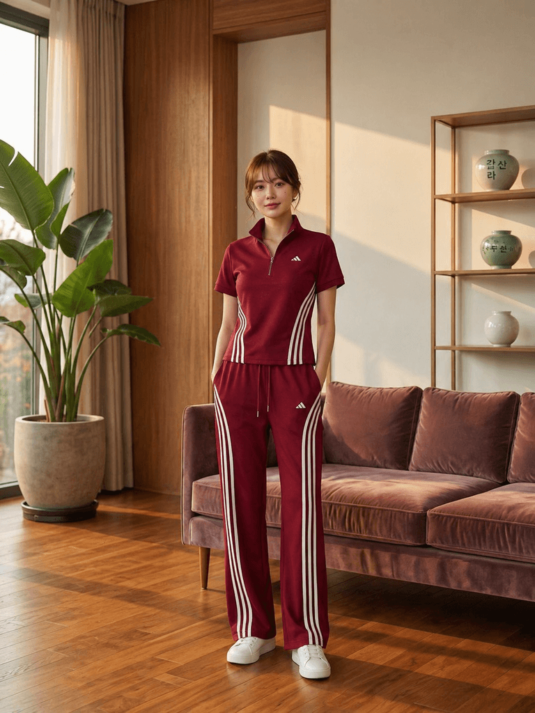 Adidas Women's Two-Piece Cotton Outfit - Dark Red (L) 1