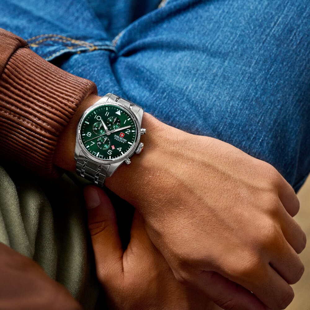 Swiss Military Chronograph Men's Watch 43mm - SMWGI0000404 (Silver & Green) 3