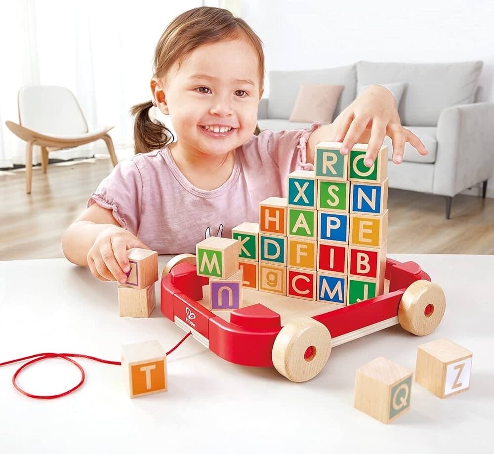 Hape Pull-Along Cart with Alphabet Blocks 2