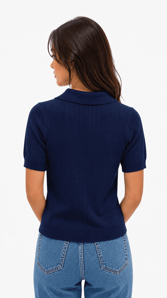 Polo Women's Wool Knit T-Shirt - Navy Blue (Free Size) 2