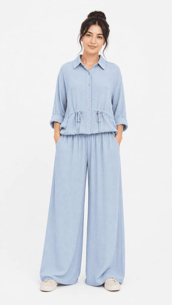 BLY Women's Two-Piece Shirt & Pants Set - Light Blue (S) 1