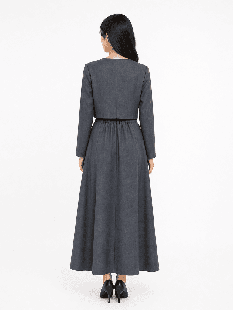 B7 Women's Cotton Skirt & Jacket Set - Dark Gray (Free Size) 2