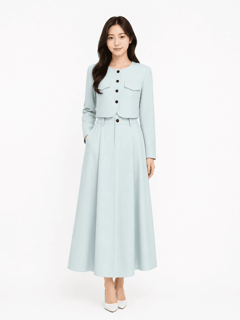 B7 Women's Cotton Skirt & Jacket Set - Light Blue (Free Size) 1
