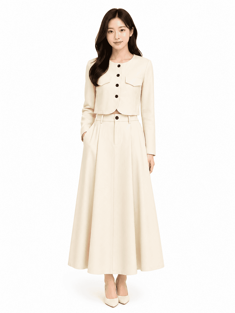 B7 Women's Cotton Skirt & Jacket Set - Off White (Free Size) 1