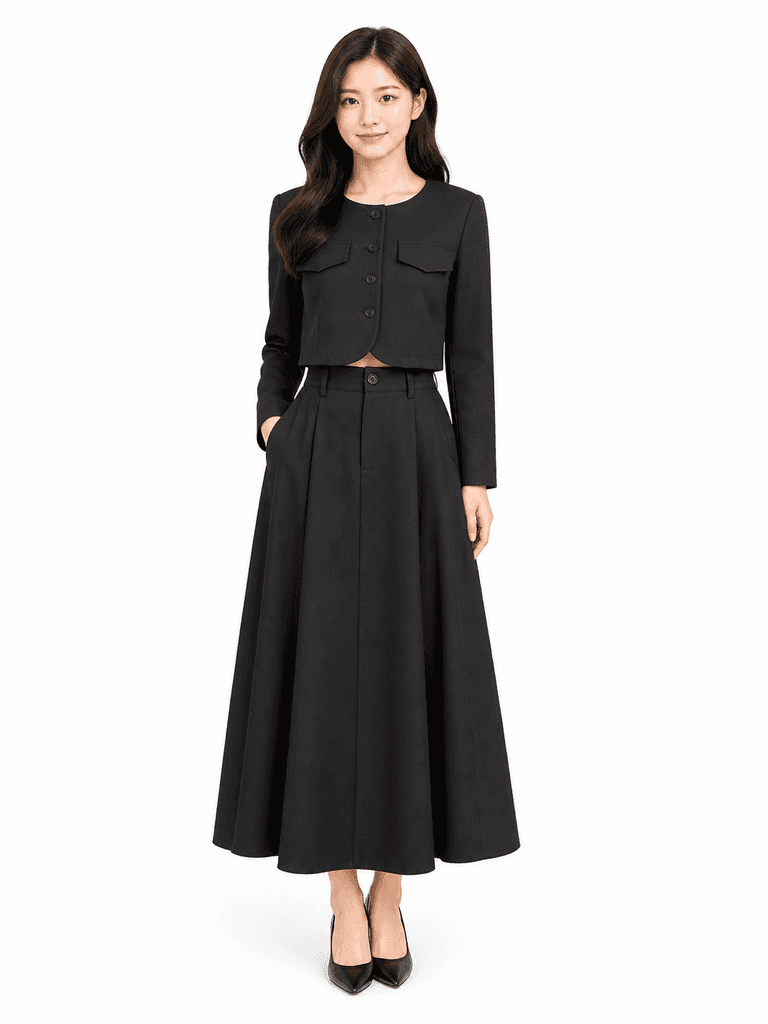 B7 Women's Cotton Skirt & Jacket Set - Black (Free Size) 1