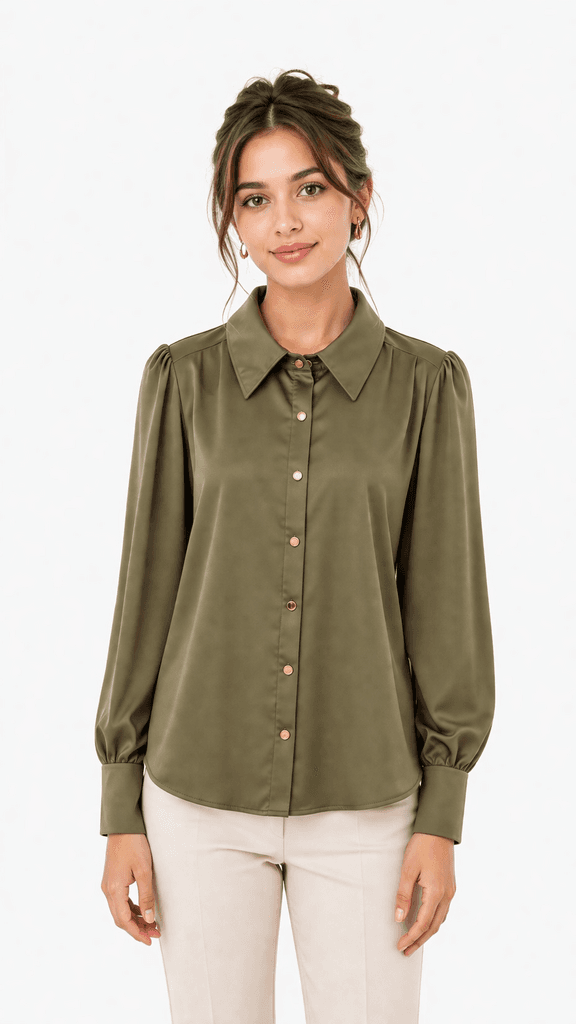 BOYUAN Women's Satin Shirt - Dark Green (Free Size) 1