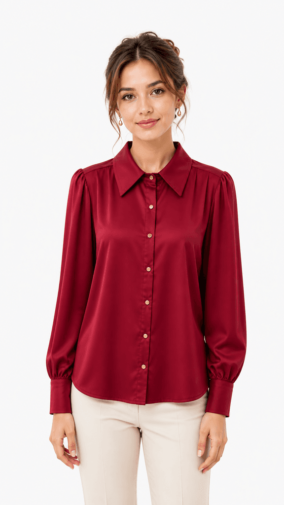BOYUAN Women's Satin Shirt - Dark Red (Free Size) 1